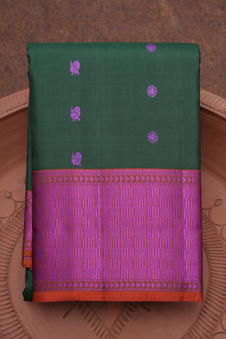 Peacock Floral Buttas Dark Green Kanchipuram Silk Saree
