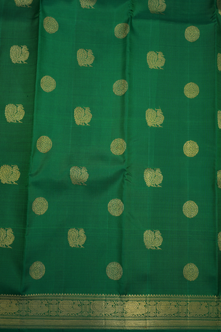 Peacock Floral Motifs Emerald Green Kanchipuram Silk Saree