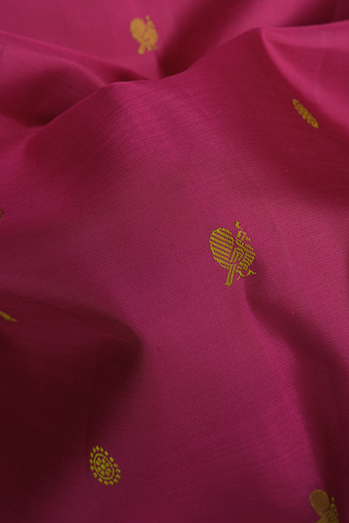 Peacock Floral Buttas Mulberry Pink Kanchipuram Silk Saree