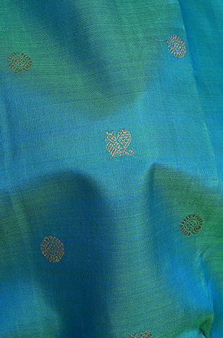 Peacock Floral Buttas Peacock Blue Kanchipuram Silk Saree