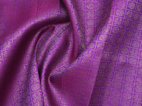 Peacock Floral Design Purple Kanchipuram Silk Blouse Material