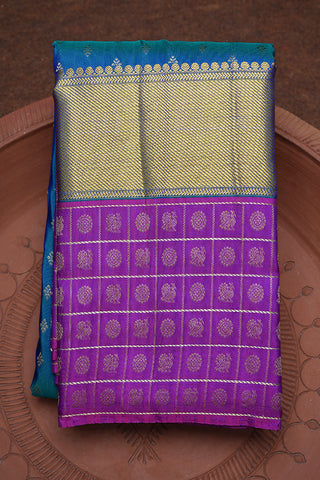 Peacock Floral Zari Border Teal Blue Kanchipuram Silk Saree