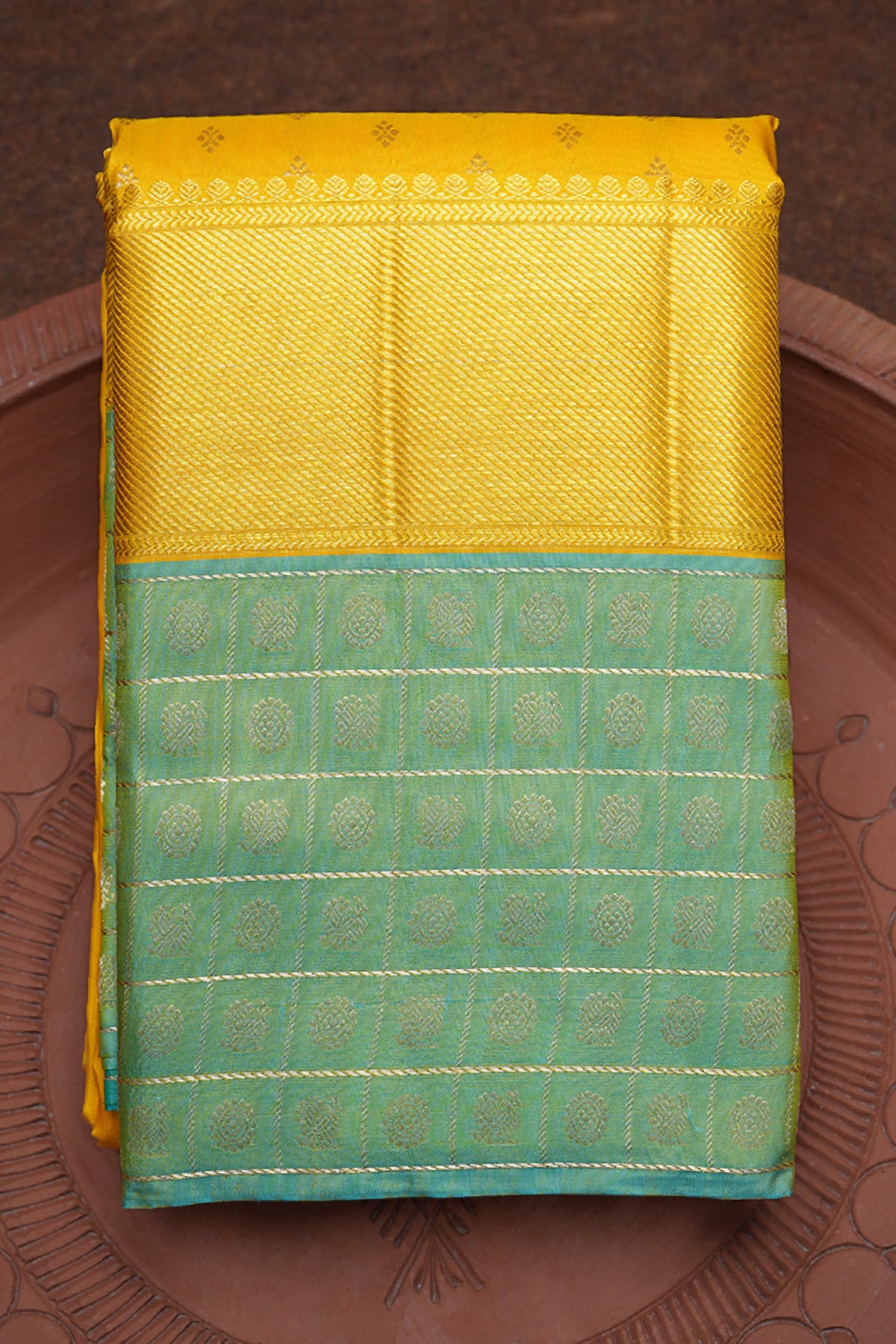 Peacock Floral Zari Border Yellow Kanchipuram Silk Saree