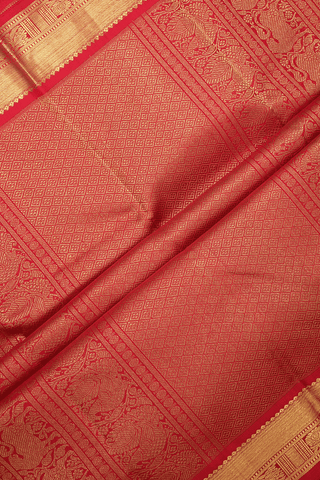 Peacock Floral Zari Buttas Crimson Red Kanchipuram Silk Saree