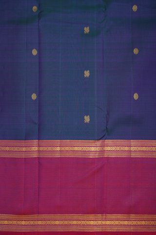 Peacock Floral Zari Buttas Dark Blue Kanchipuram Silk Saree