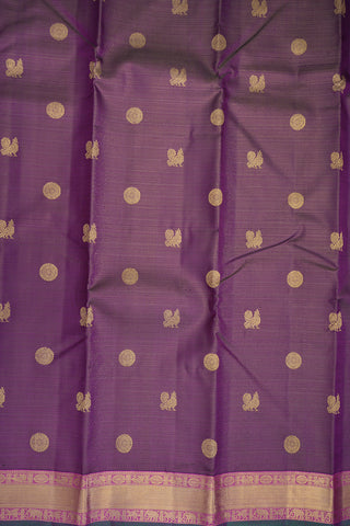 Peacock Floral Zari Motifs Plum Purple Kanchipuram Silk Saree