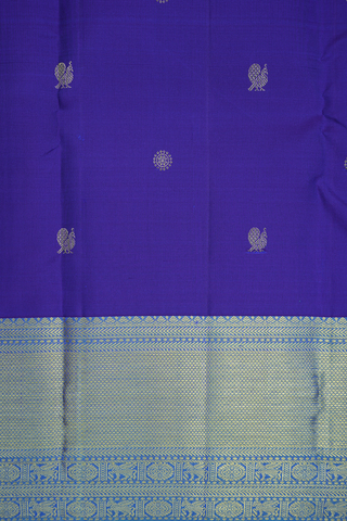 Peacock Floral Zari Buttis Royal Blue Kanchipuram Silk Saree