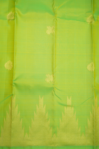 Peacock Horse Zari Motifs Lime Green Kanchipuram Silk Saree