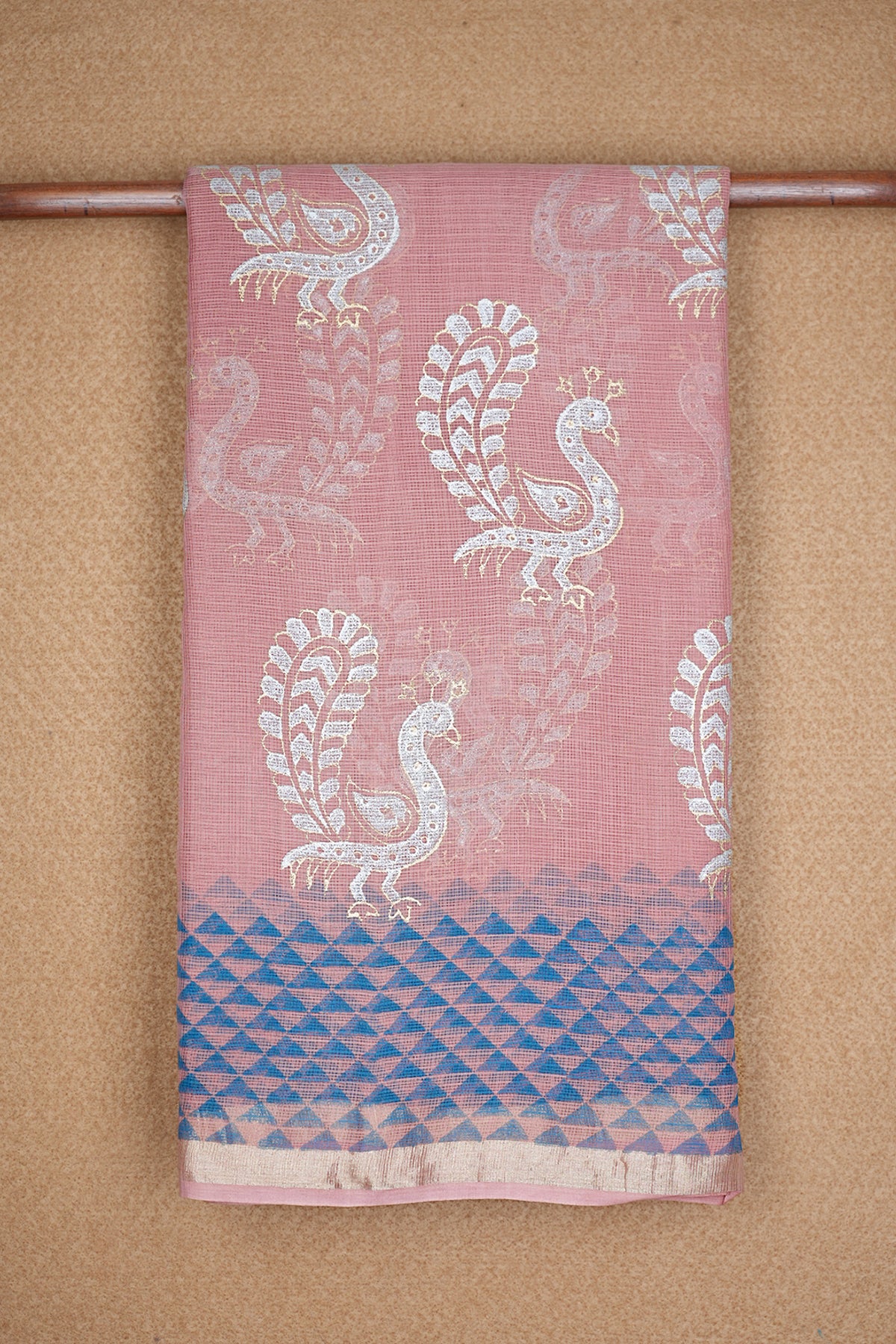 Peacock Printed Dusty Pink Kota Cotton Saree
