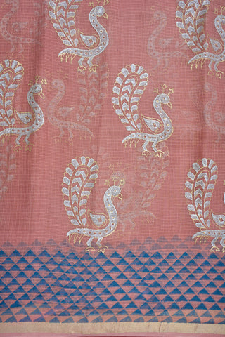 Peacock Printed Dusty Pink Kota Cotton Saree