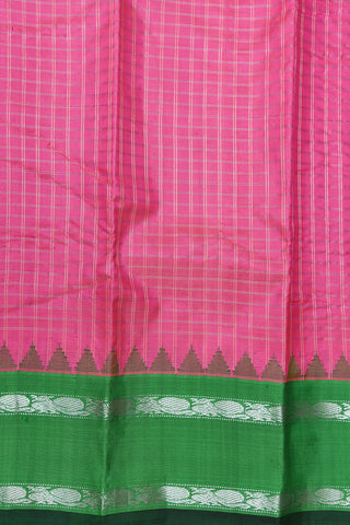 Peacock Silver Zari Rettai Pettu Border Pink Gadwal Silk Saree