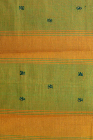 Peacock Thread Work Border Lime Green Kanchi Cotton Saree