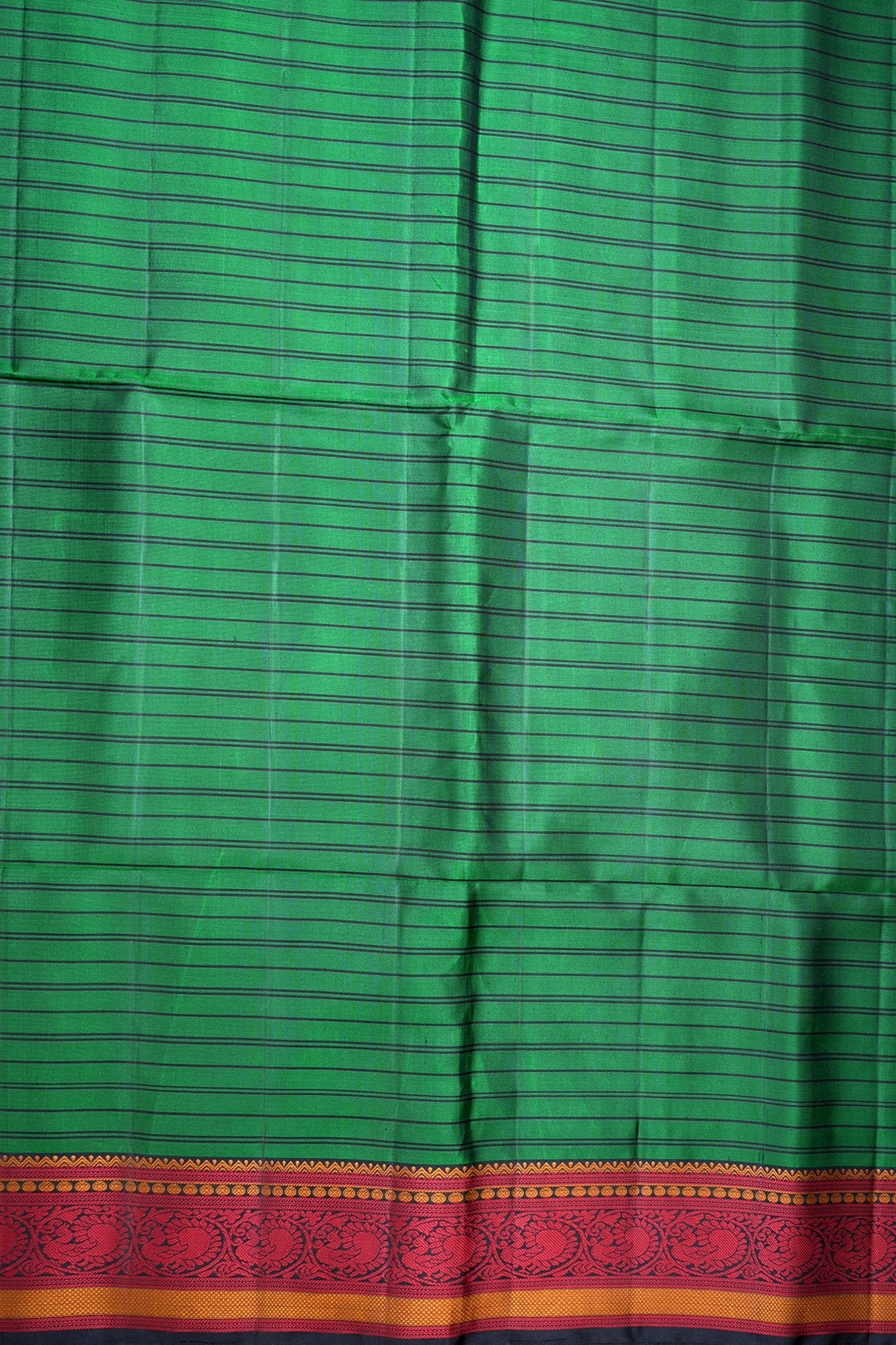 Peacock Threadwork Border Emerald Green Soft Silk Saree