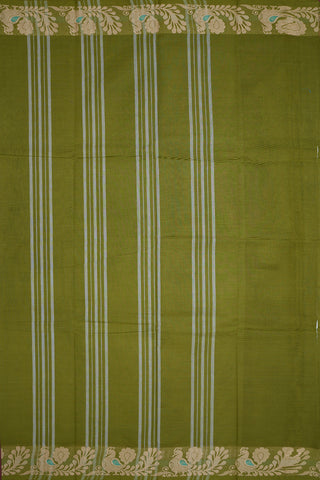 Peacock Design Threadwork Border Mehandi Green Chettinadu Cotton Saree