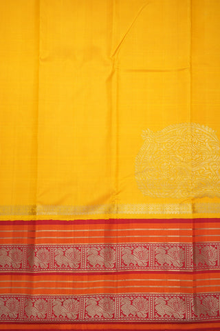 Peacock Threadwork Border Royal Yellow Kanchipuram Silk Saree