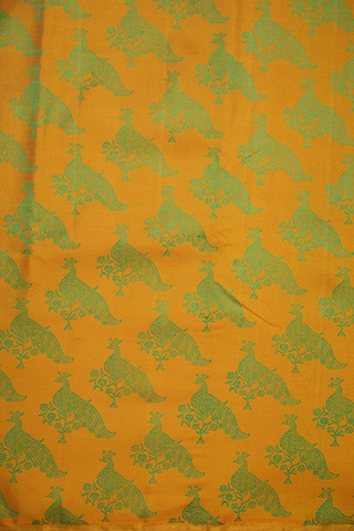 Peacock Threadwork Design Yellow Kanchipuram Silk Saree