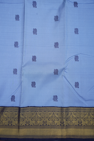 Peacock Threadwork Motifs Steel Blue Kanchipuram Silk Saree