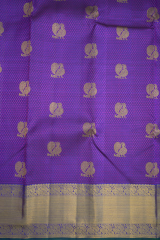 Threadwork And Peacock Motif Navy Blue Kanchipuram Silk Saree