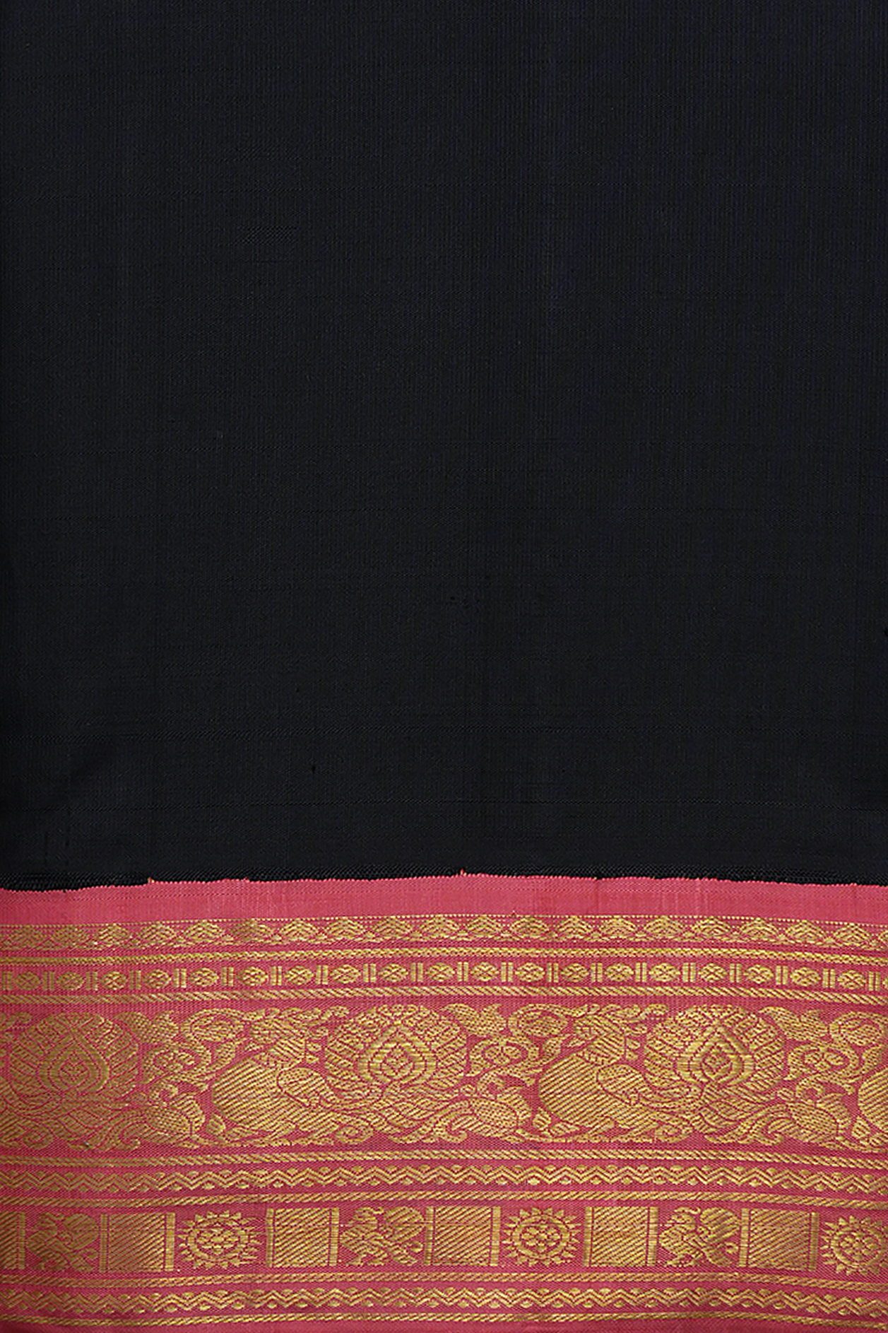 Peacock Zari Border Plain Black Kanchipuram Silk Saree