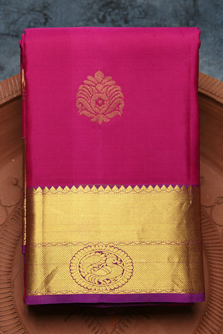 Peacock Zari Border With Floral Butta Magenta Pink Kanchipuram Silk Saree