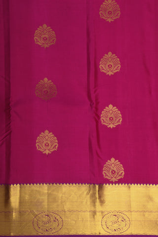 Peacock Zari Border With Floral Butta Magenta Pink Kanchipuram Silk Saree