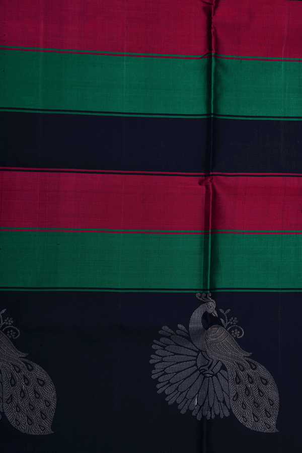 Peacock Zari Border Multicolor Soft Silk Saree