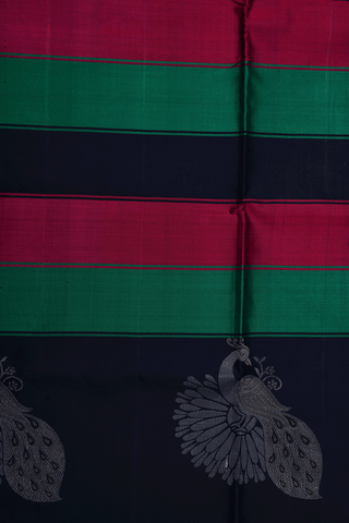 Peacock Zari Border Multicolor Soft Silk Saree