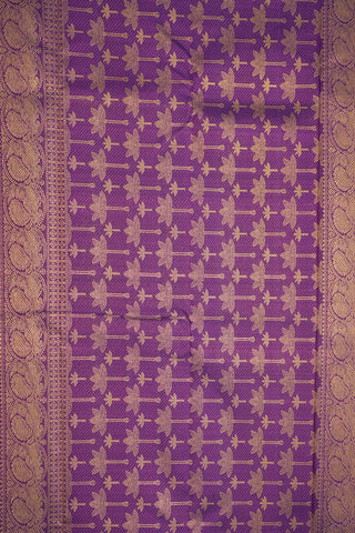 Peacock Zari Border Purple Rose Kanchipuram Silk Saree