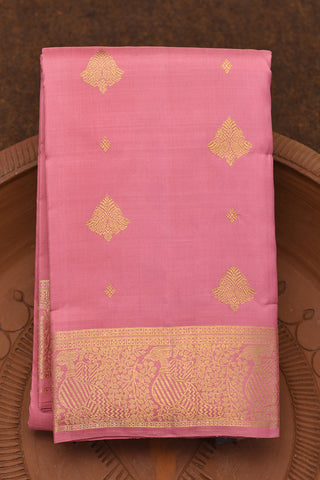 Pendant Buttas With Peacock Border Pink Kanchipuram Silk Saree