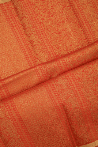Peacock Zari Buttas Bright Orange Kanchipuram Silk Saree