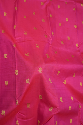 Peacock Zari Buttas Hot Pink Kanchipuram Silk Saree