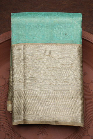 Peacock Zari Checked Mint Green Kanchipuram Silk Saree
