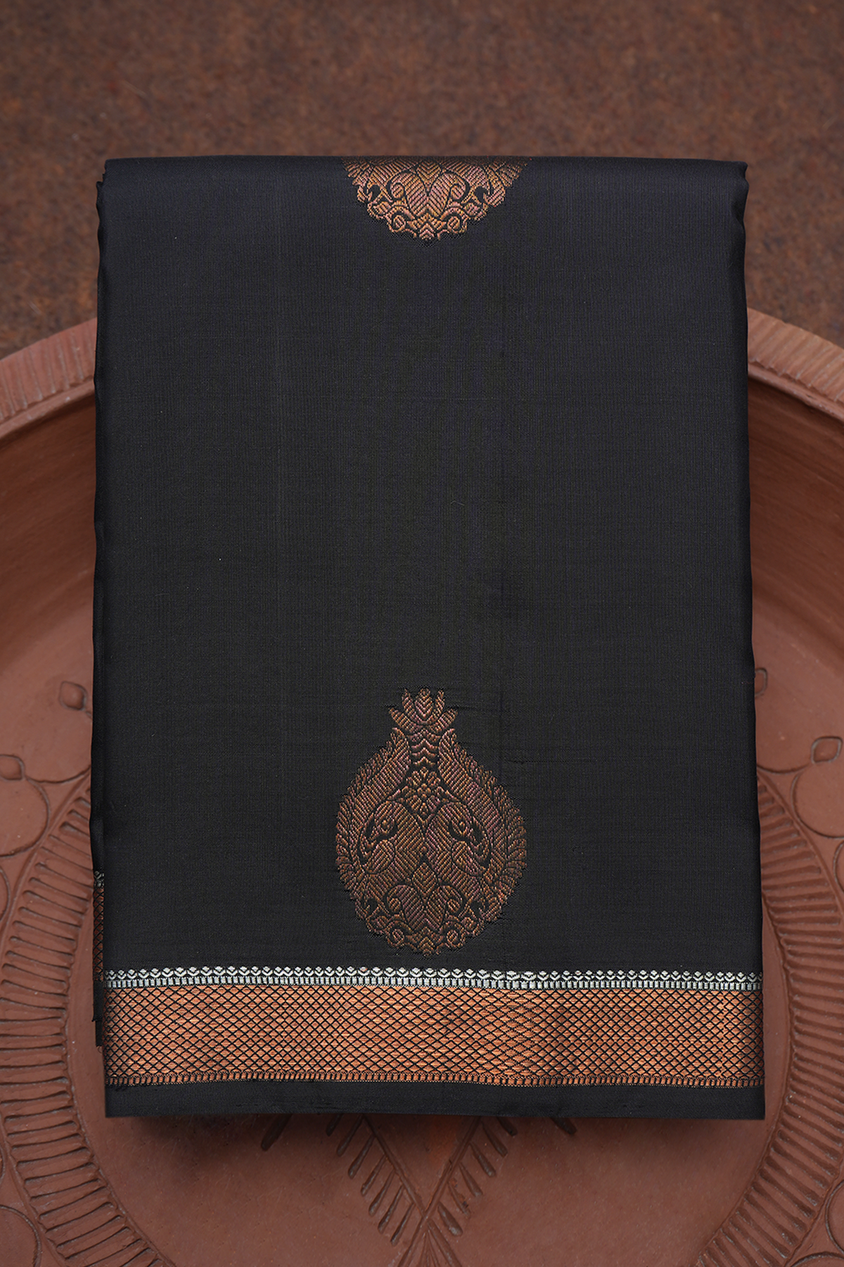 Peacock Zari Motifs Black Kanchipuram Silk Saree