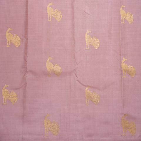 Peacock Zari Motifs Onion Pink Kanchipuram Silk Saree
