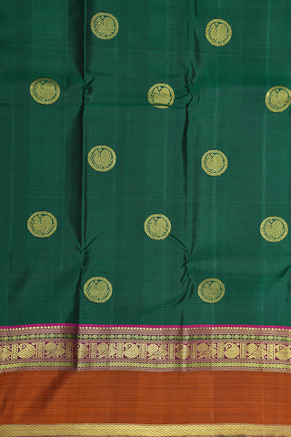 Peacock Zari Motifs Emerald Green Kanchipuram Silk Saree