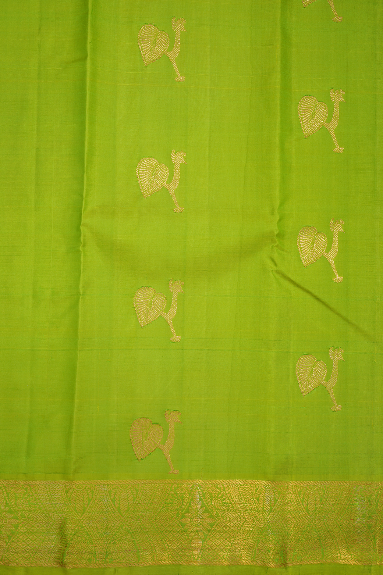 Peacock Zari Motifs Lime Green Kanchipuram Silk Saree