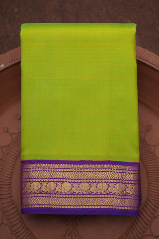 Contrast Korvai Border Lime Green Kanchipuram Silk Saree