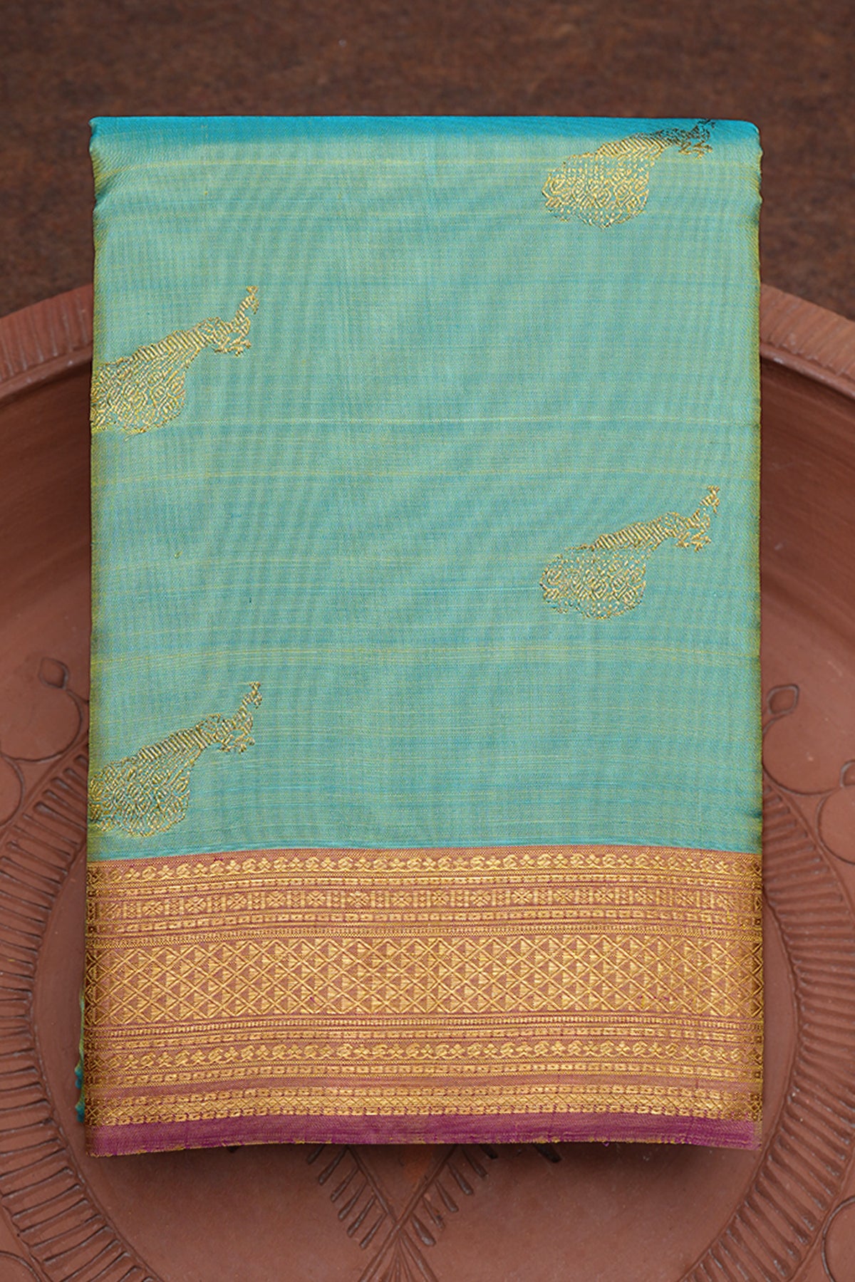 Peacock Zari Motifs Mint Green Kanchipuram Silk Saree
