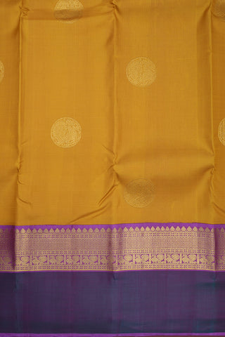 Peacock Zari Motifs Mustard Yellow Kanchipuram Silk Saree