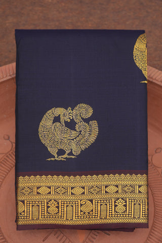 Peacock Zari Motifs Navy Blue Kanchipuram Silk Saree