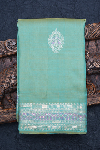 Peacock Zari Motifs Pastel Mint Blue Kanchipuram Silk Saree