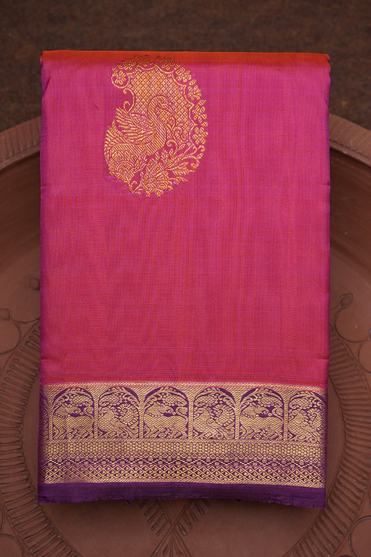 Peacock Zari Motifs Pink Kanchipuram Silk Saree