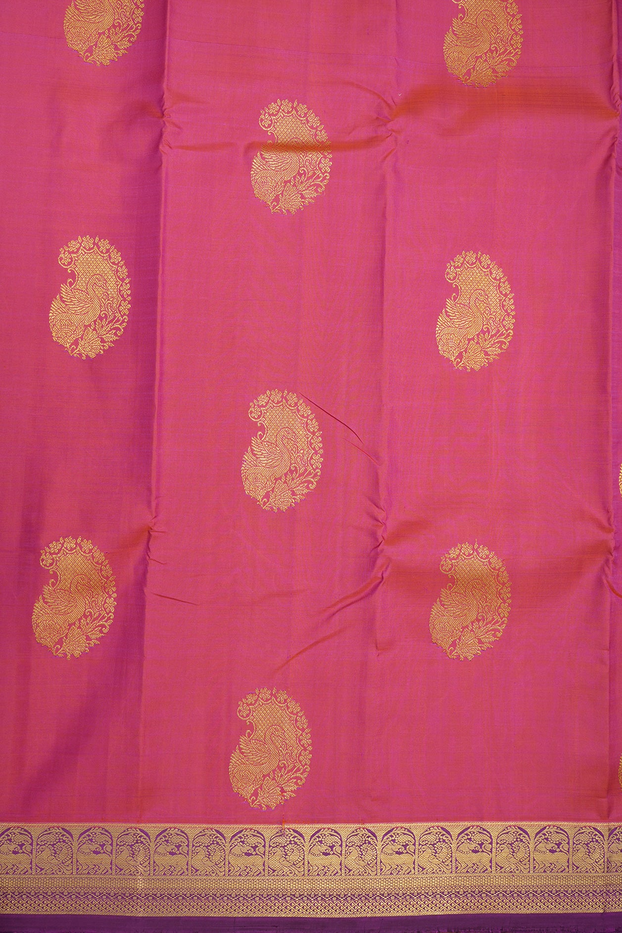 Peacock Zari Motifs Pink Kanchipuram Silk Saree