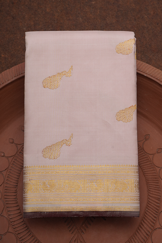 Peacock Zari Motifs Powder Pink Kanchipuram Silk Saree
