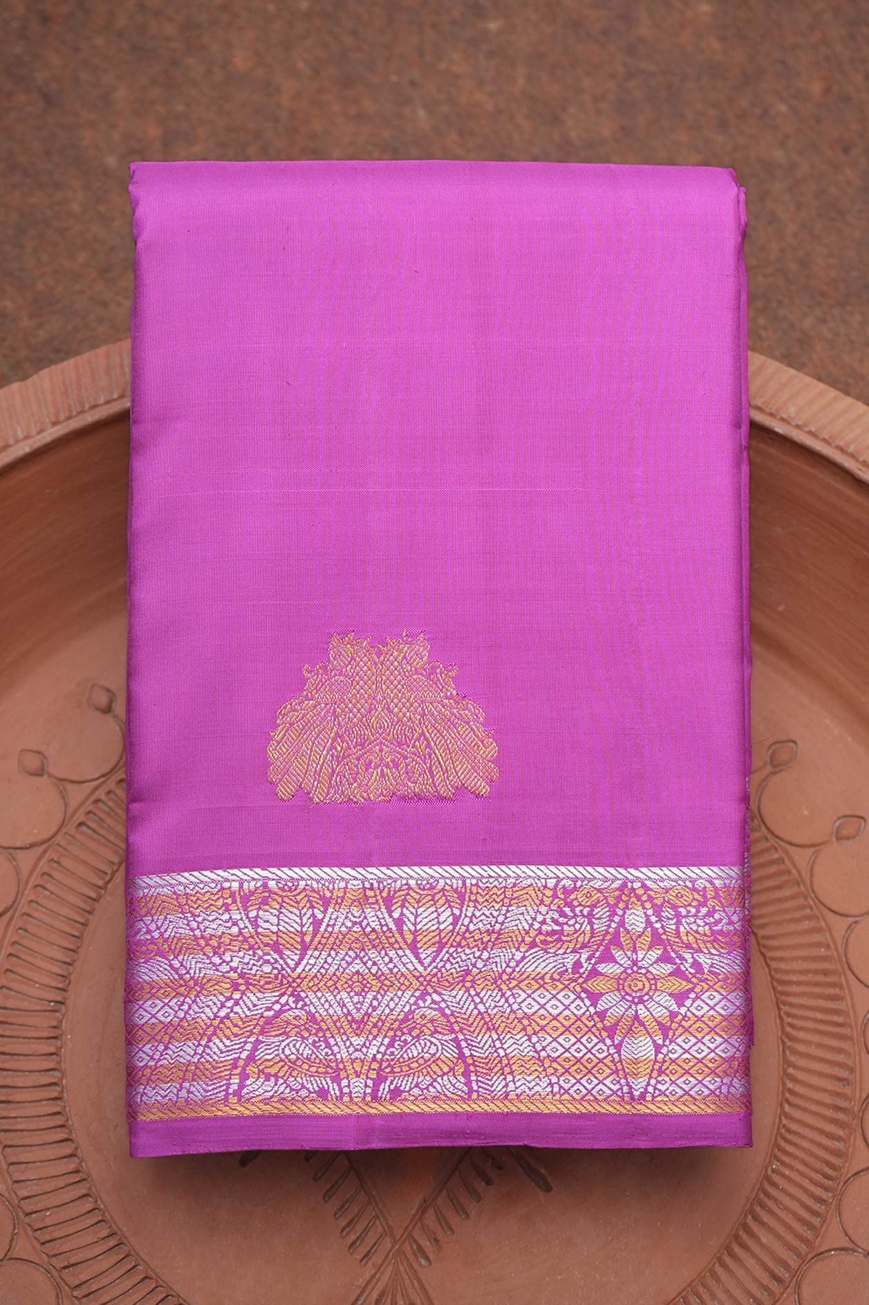 Peacock Zari Motifs Purple Kanchipuram Silk Saree