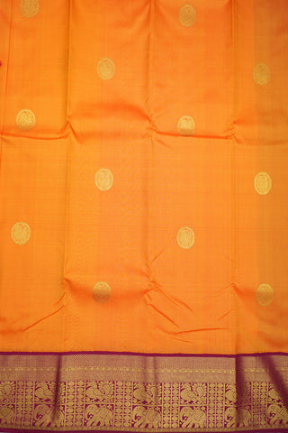Peacock Zari Motifs Royal Orange Kanchipuram Silk Saree