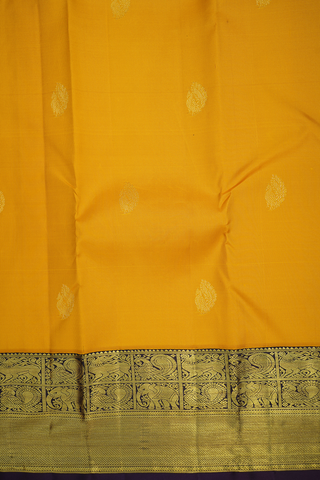 Peacock Zari Motifs Saffron Yellow Kanchipuram Silk Saree