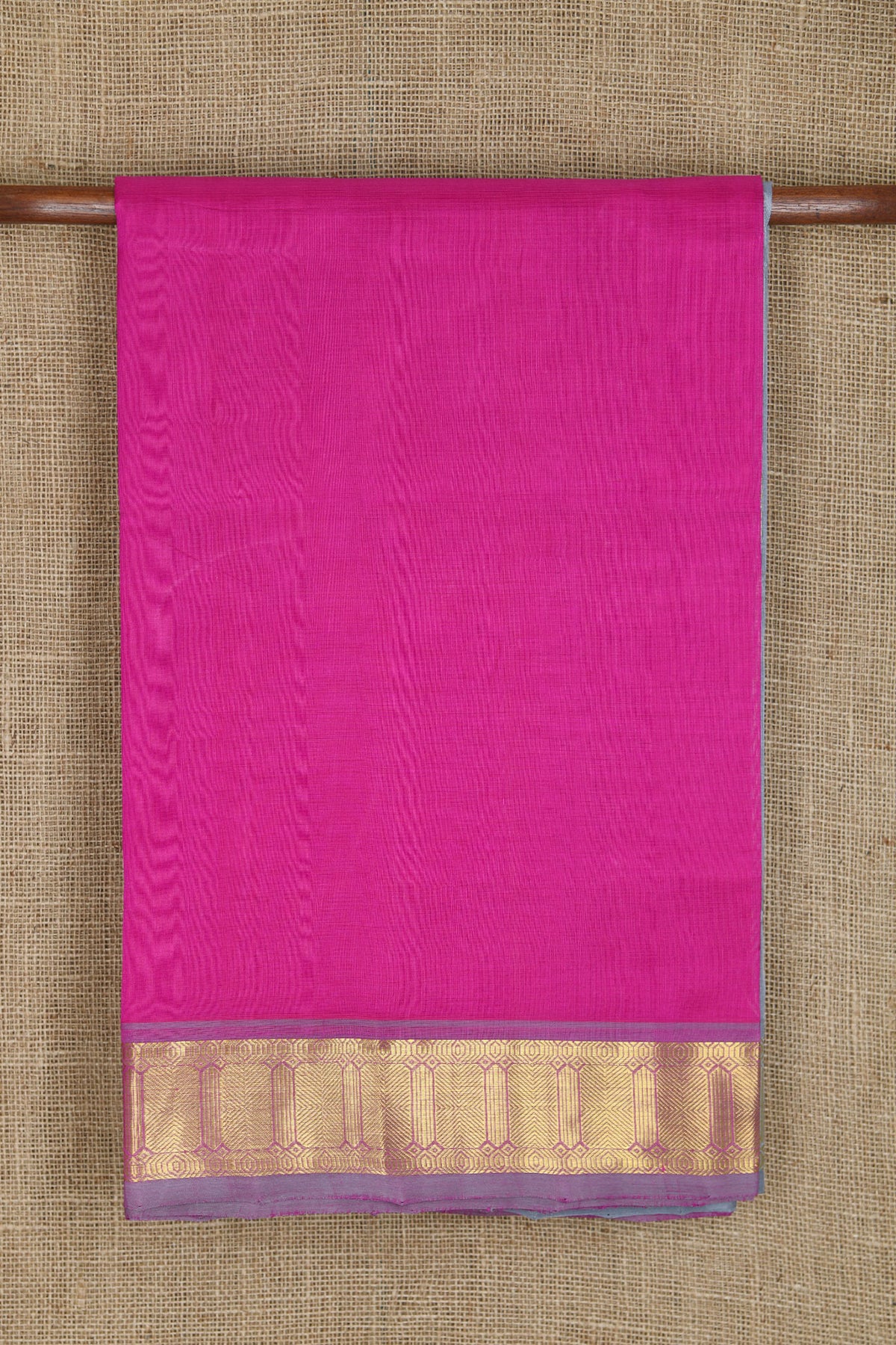 Pillar Zari Border In Plain Magenta Pink Silk Cotton Saree