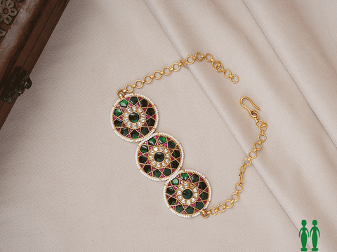 Pink And Green Kemp Stone Gold Plated Silver Choker