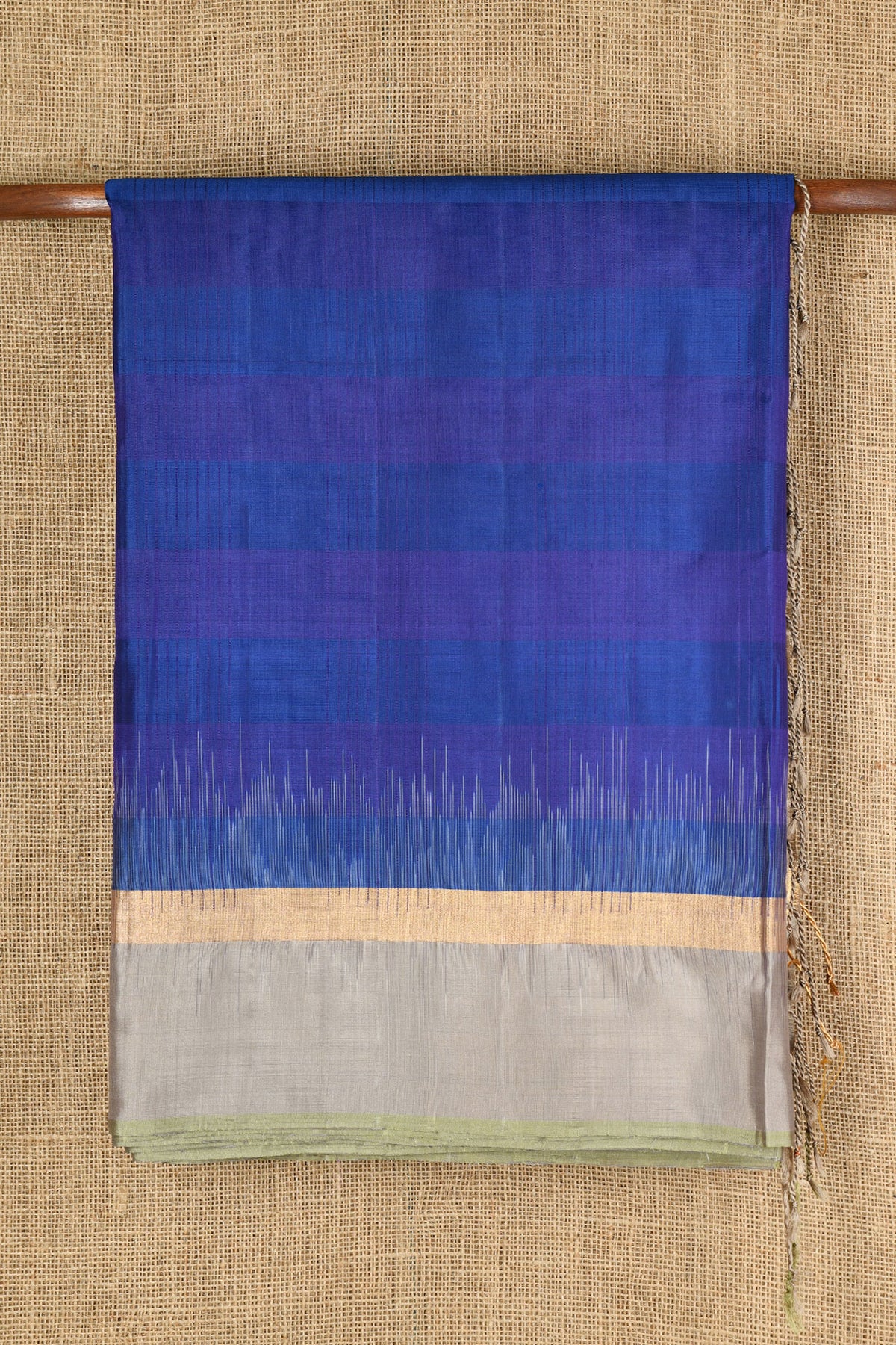 Plain And Zari Border With Thread Work Stripes Indigo Blue Soft Silk Saree